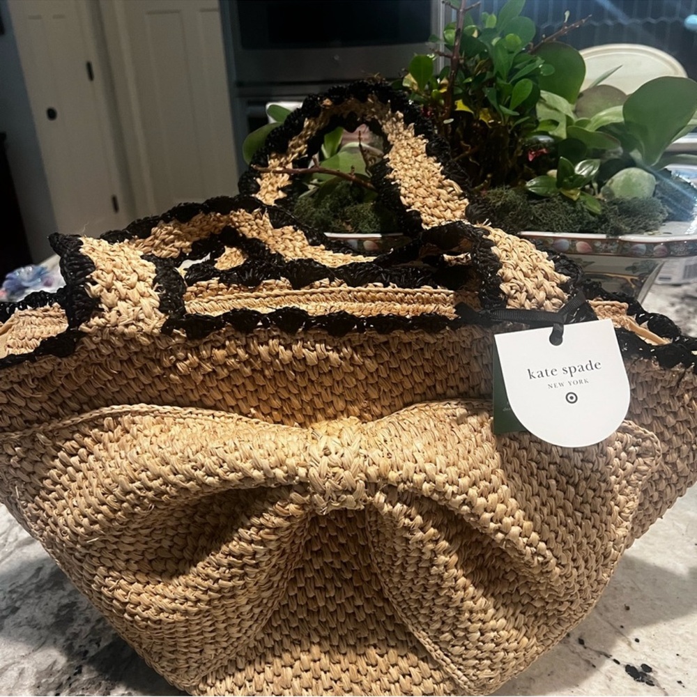 kate spade Straw Tote with Black Trim and Bow